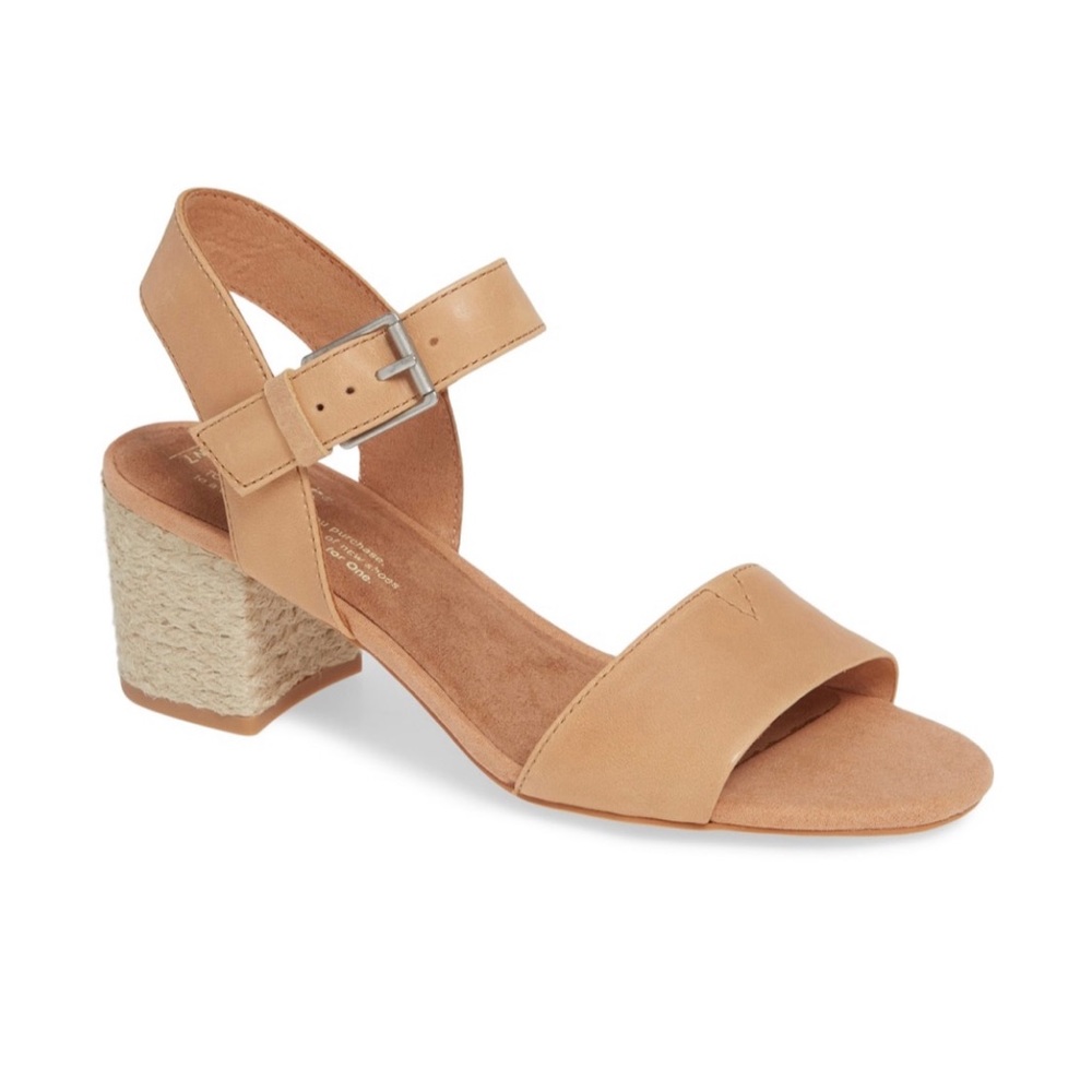 TOMS Suede and Rope detail block heel summer sandal (Size 8)
